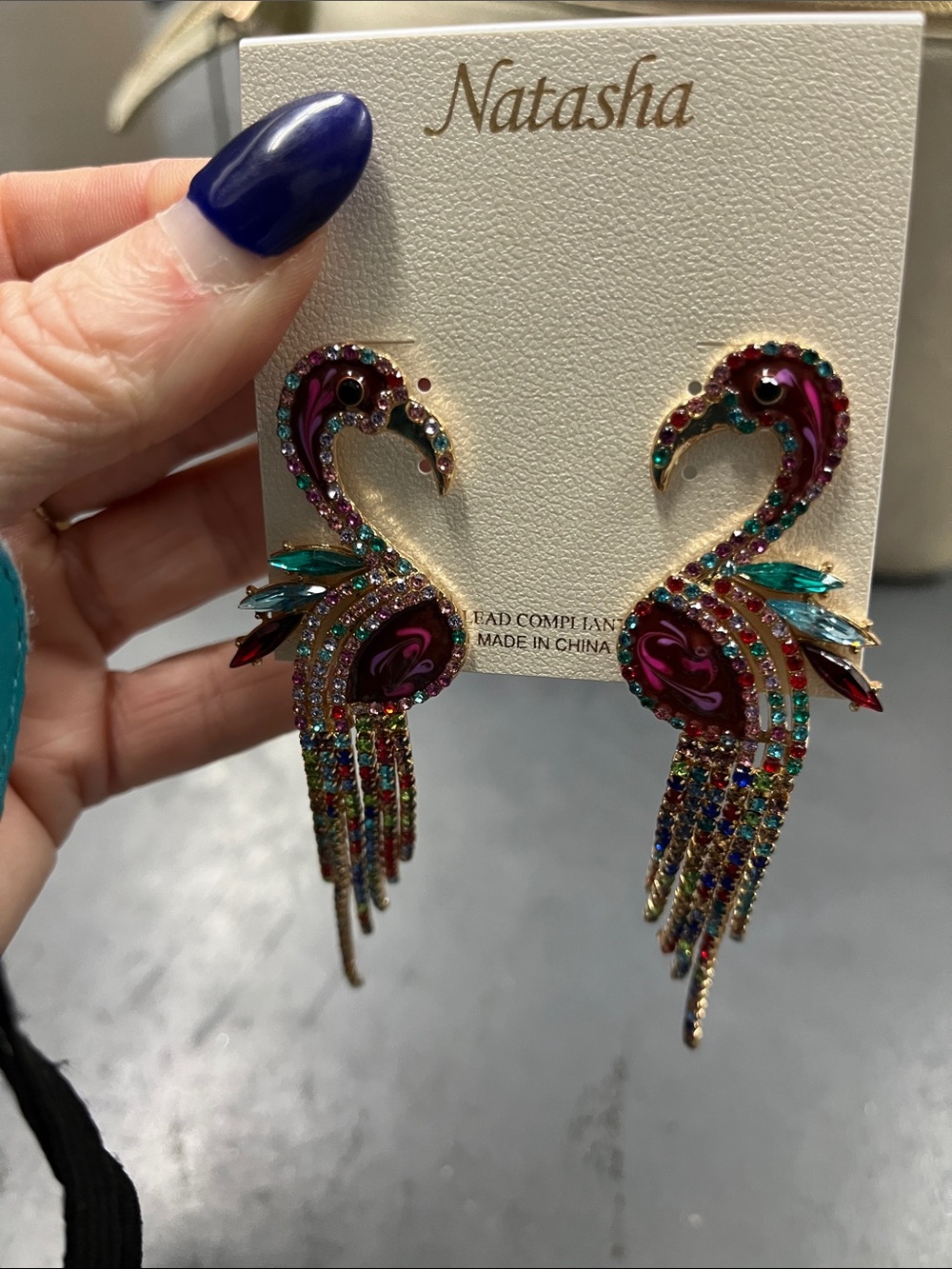 NWT Natasha Couture Purple Multicolor Flamingo Drop Earrings - Picture 6 of 6